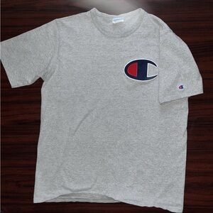 Champion Big C T-Shirt Short Sleeve Grey Crew Embroidered Patch Mens Size XL